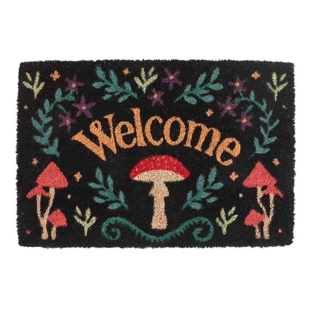 Black Welcome Mushroom Toadstool Coir Doormat Buy Southend