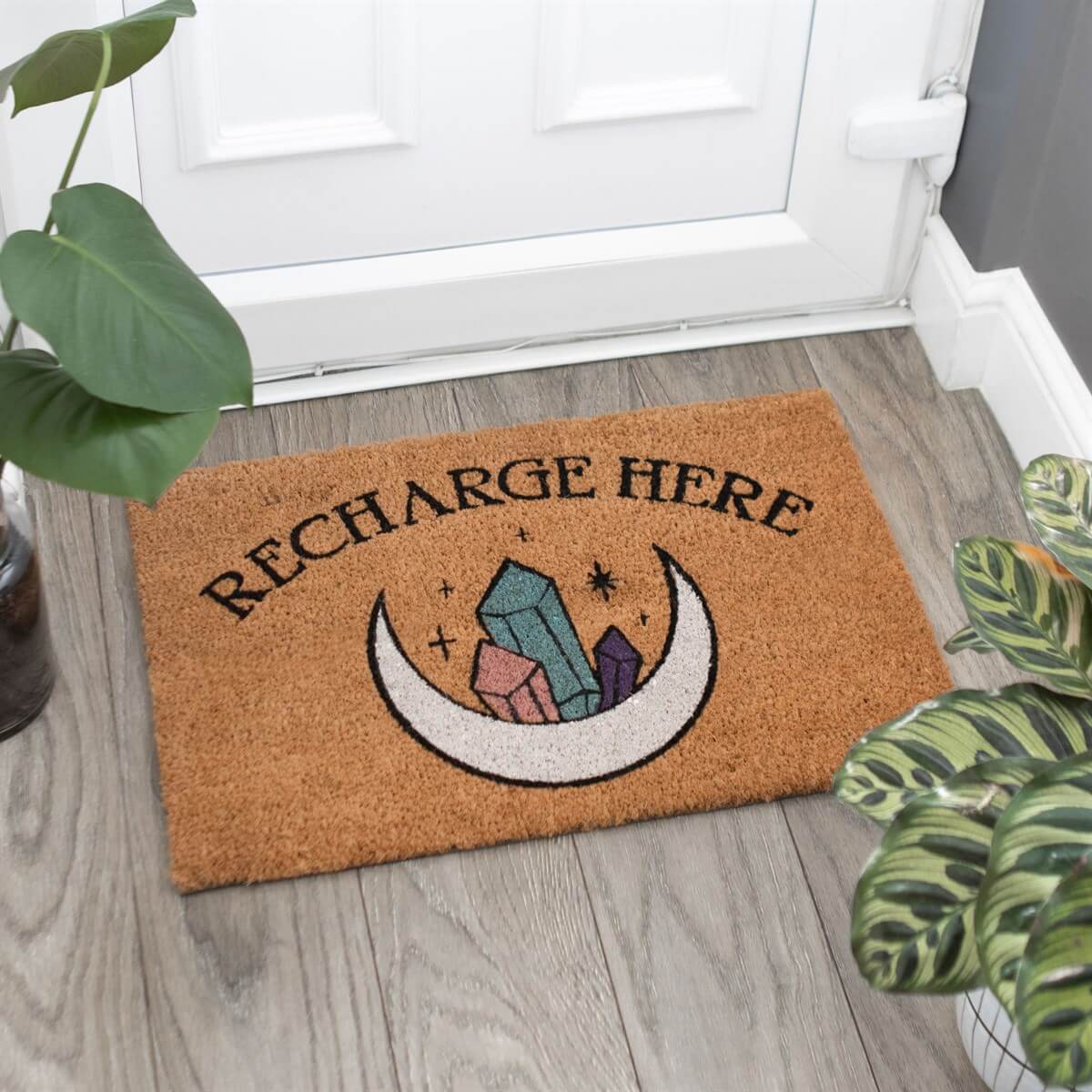 Natural Crystal Recharge Here Coir Doormat