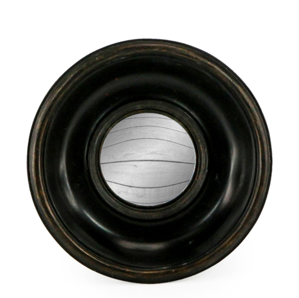 Antiqued Black Deep Frame Convex Mirror 16cm