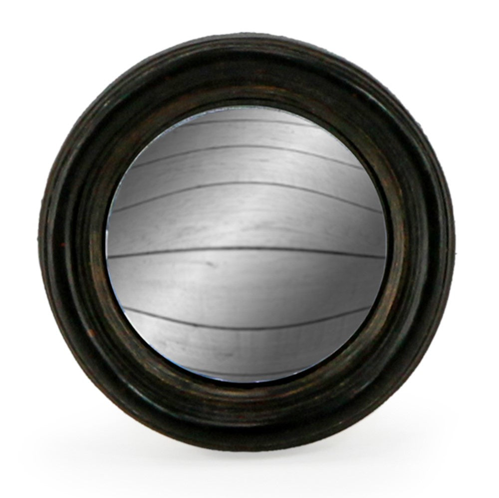 Antiqued Black Thin Framed Convex Mirror 9.5cm