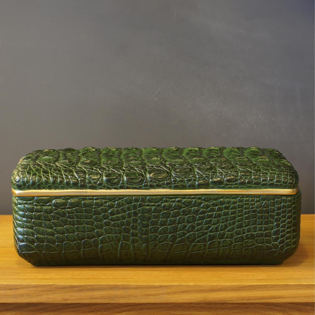 Green faux crocodile skin leather box