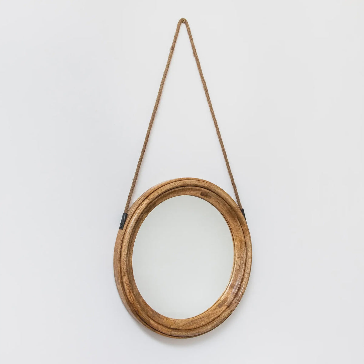 Large Round Wooden Mirror on Rope