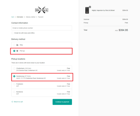 Click and Collect - Wick and Wire Co Melbourne Vape Shop, Victoria Australia