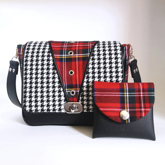 Red Tartan Plaid Print Punk Messenger Cross Body Handbag Purse