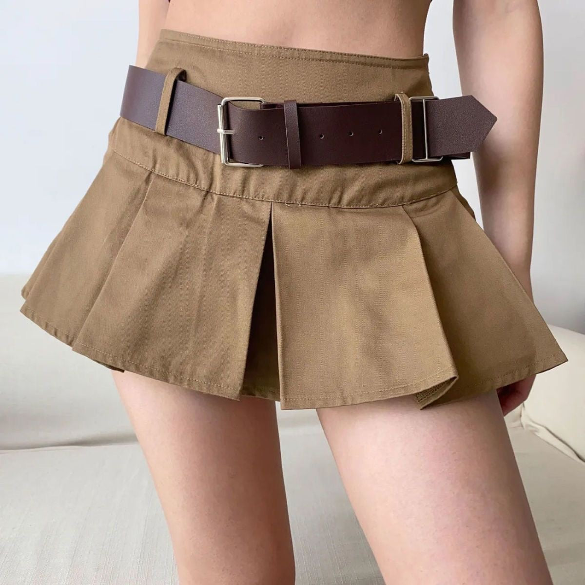 Quần Váy Vải Lanh Thắt Lưng Màu Light Beige ENVYLOOK LinenBelt Skirt