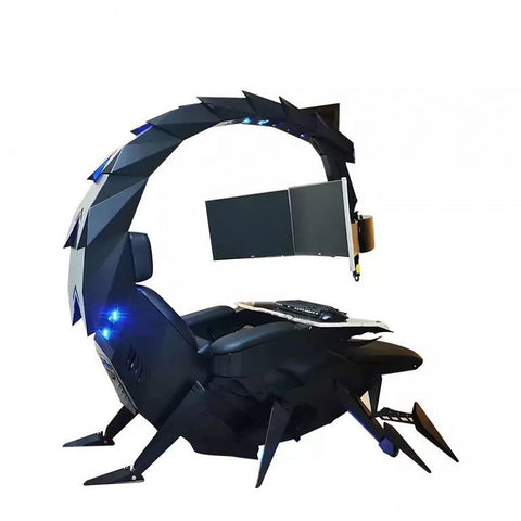 Scorpion-shaped computer cockpit game chair, made for professional players and office workers. Up to 5 screens can be hung, color RGB light strips are built-in in the cockpit.