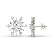 1.4 Ct Round Snowflake Stud Earrings | 14K White Gold