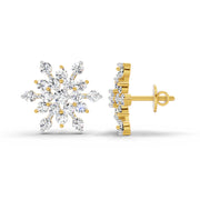 1.4 Ct Round Snowflake Stud Earrings | 14K Yellow Gold