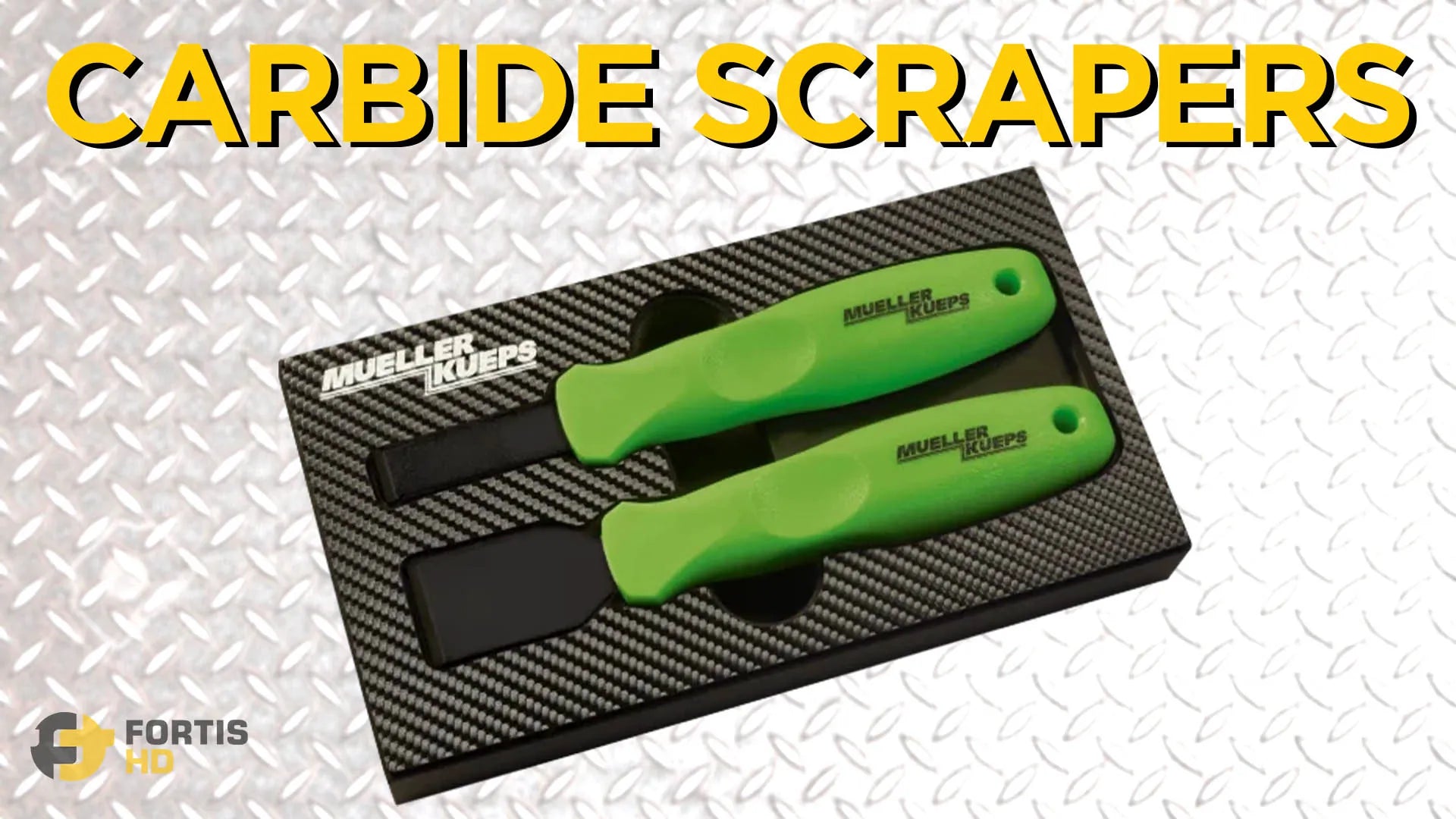 The Mueller Kueps carbide scraper kit in its foam insert