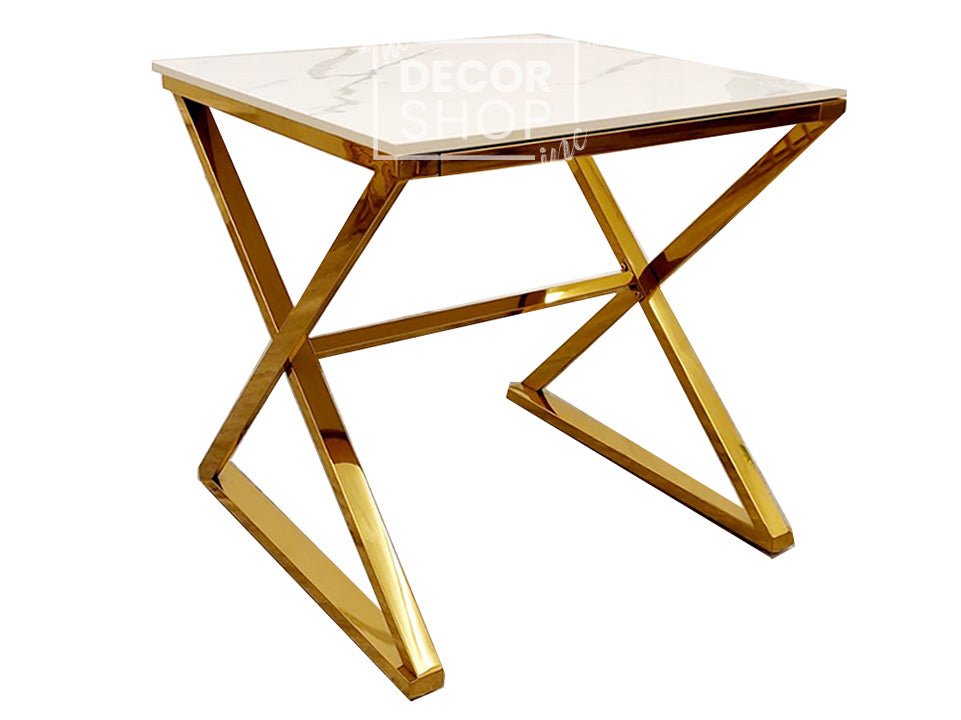 Gold Lamp Table with Chrome Legs & Polar White Sintered Top - Zion - The House Decor Shop product image