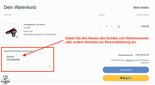 Hinweise zur Personalisierung des Hundegeschirrs mit Namen