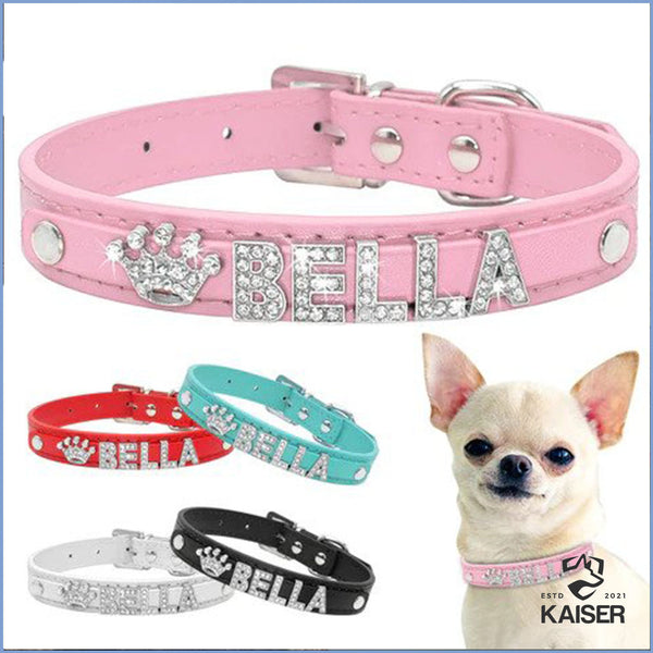 Personalisierte Luxus Hundehalsband Leder mit Strasssteinen