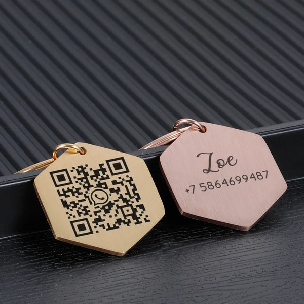 Hundemarken in Silber und Gold mit QR-Code, Name und Telefonnummer