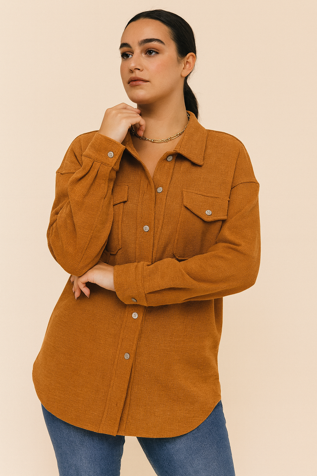 Orange Textured Knit Shacket September.