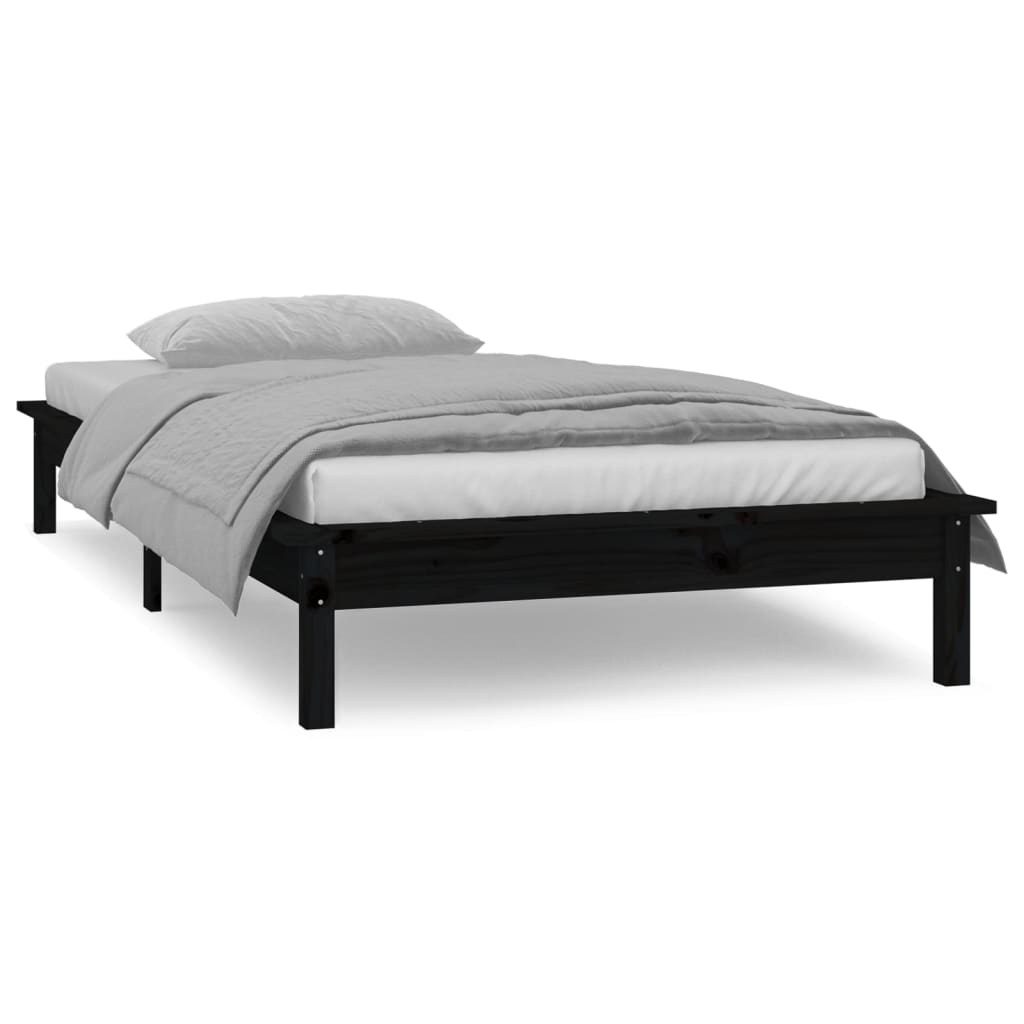 LED Bed Frame Black 75x190 cm 2FT6 Small Single Solid Wood