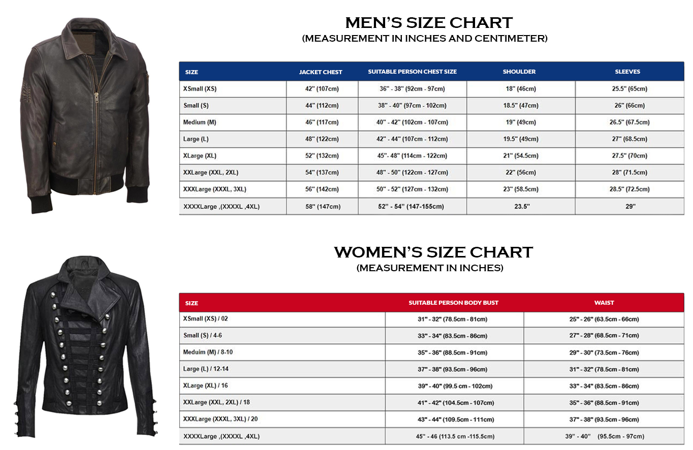 edison jacket size chart