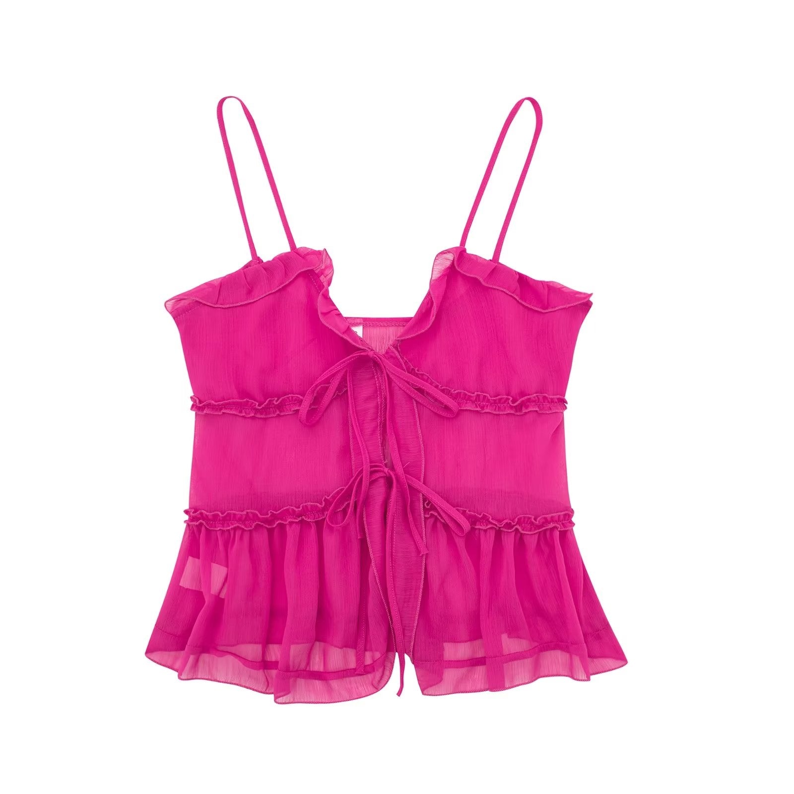 Ruffles Strap Sheer Tie-Up Top – Giftod.com