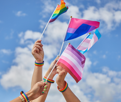 different pride group flags in the air