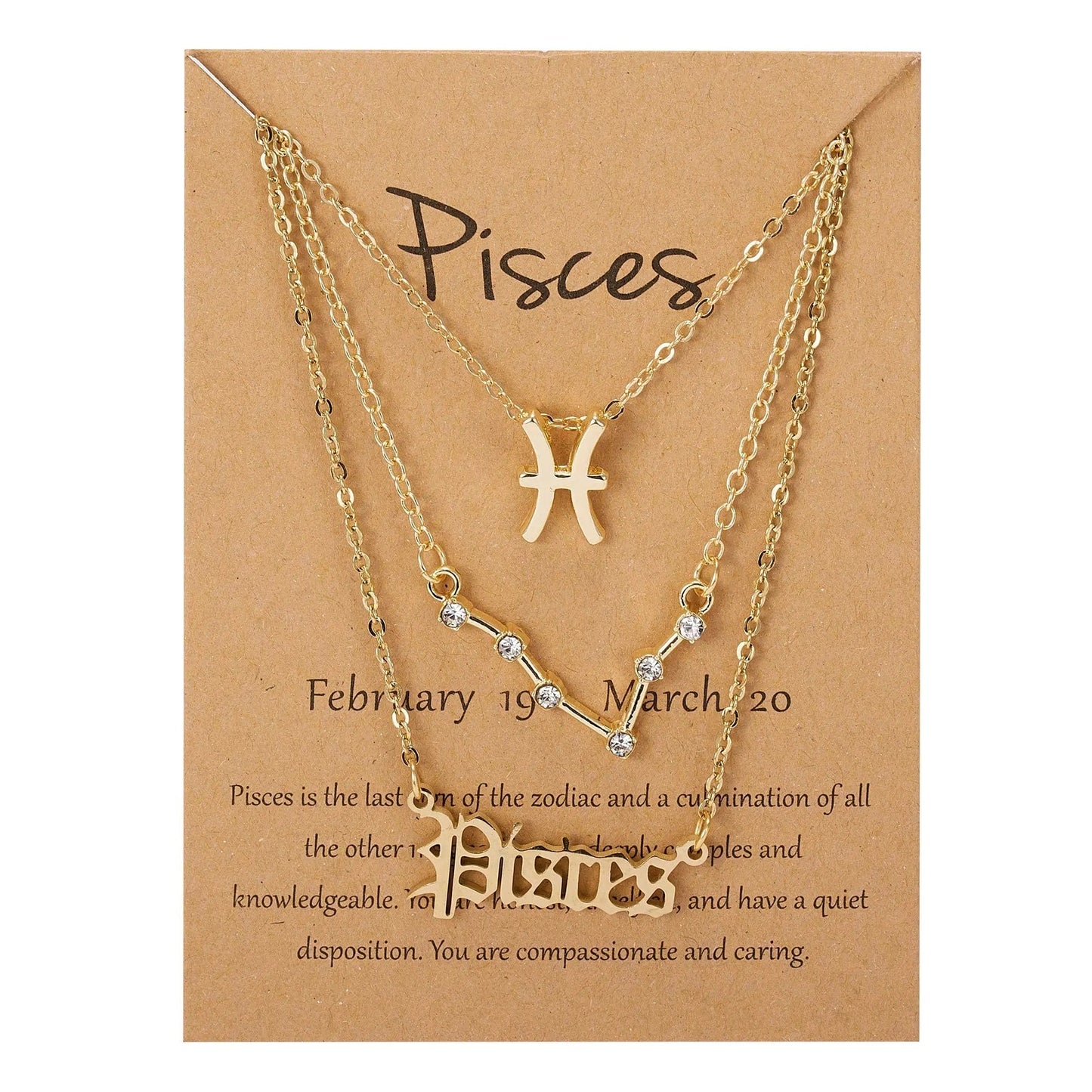 3Pcs/Set Star Zodiac Sign Pendant Charm Gold Necklace 0 Custom Items Pisces Gold 45cm