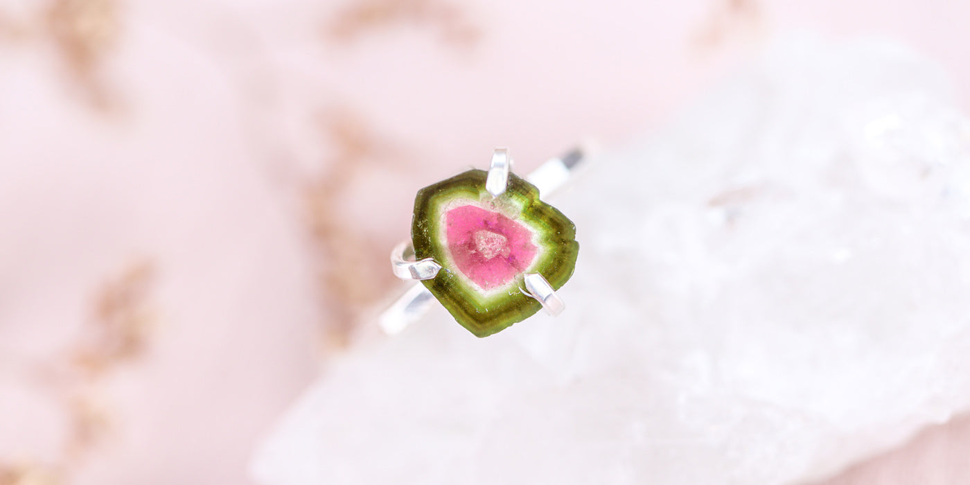 Watermeloen Toermalijn sieraden, roze edelstenen sieraden 