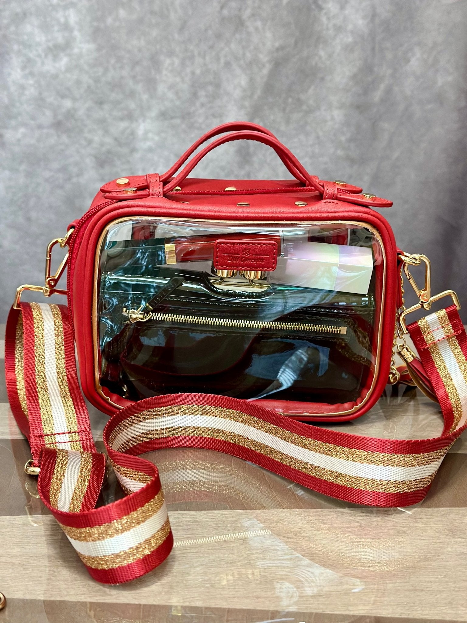 Red the Cherry Clear Makeup Bag with Additional Crossbody Strap