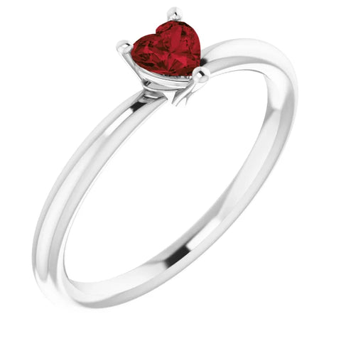 3-Prong Heart Shape Garnet Solitaire Ring