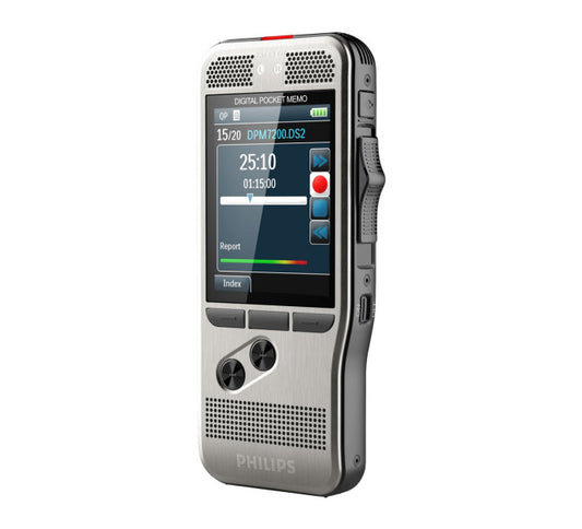 PHILIPS Pocket-Mémo 7200 avec un bouton glissière, 2 mic st, entrée carte SD