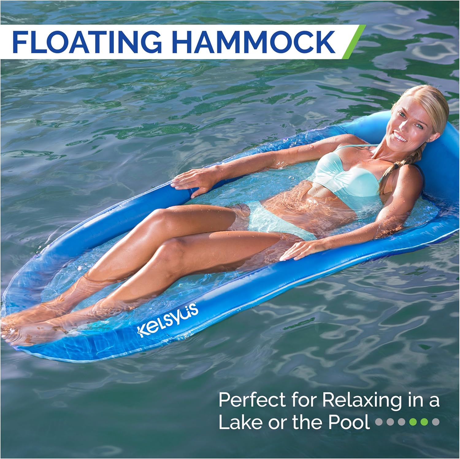 Kelsyus Premium Floating Hammock Portable Recliner Chair with Fast Inflation, Inflatable Lake & Pool Float for Adults with Headrest, Supports Up to 250 lbs