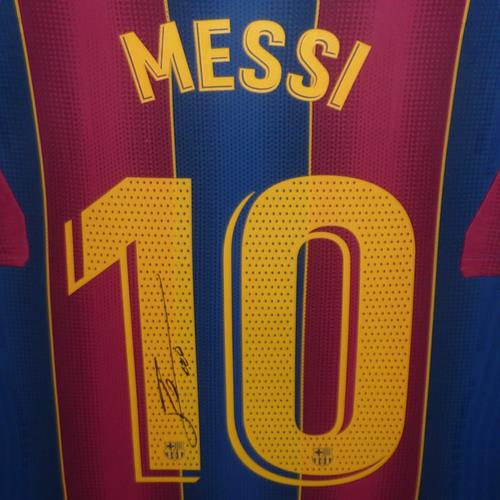 fenomeen kalligrafie Tijd Lionel Messi Autographed FC Barcelona (20-21 Home #10) Deluxe Framed S –  Palm Beach Autographs
