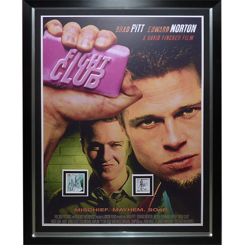 Fight Club Full-Size Movie Poster Deluxe Framed with Brad Pitt and Edw –  Palm Beach Autographs