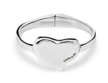 silver hinged bracelet with center solid heart shape.