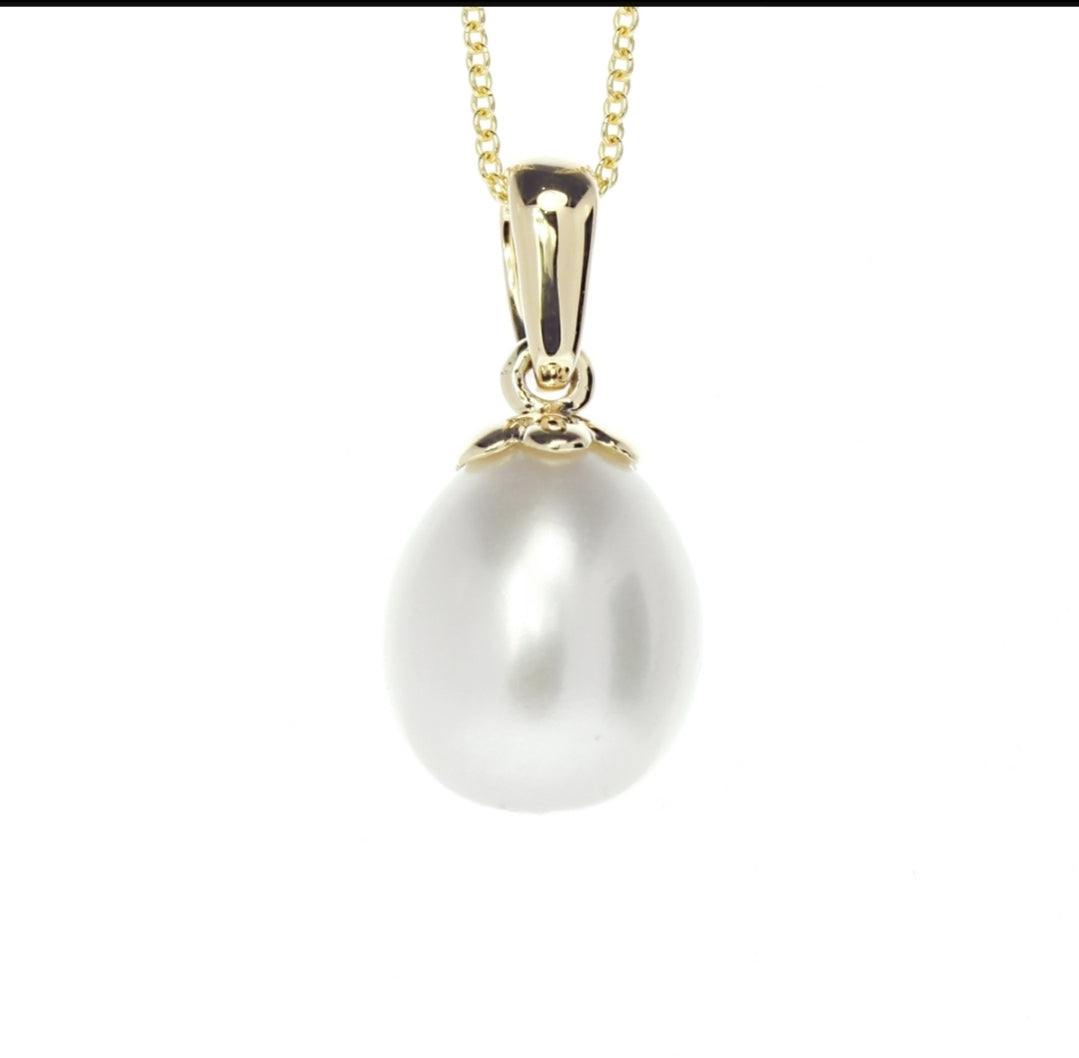 Galatea Momento 14KY White Freshwater Pearl Drop Necklace