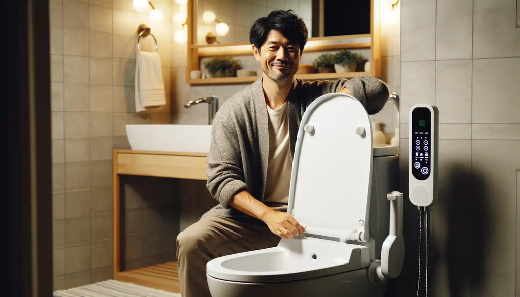 smart bidet shown by man