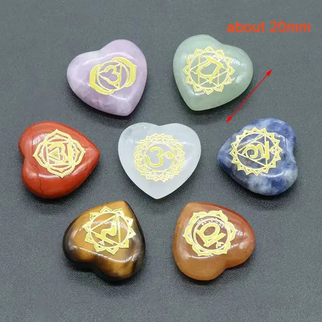 7Pcs Heart Chakra Natural Crystal Stones Quartz Set Engraved Symbols Yoga - Image 8