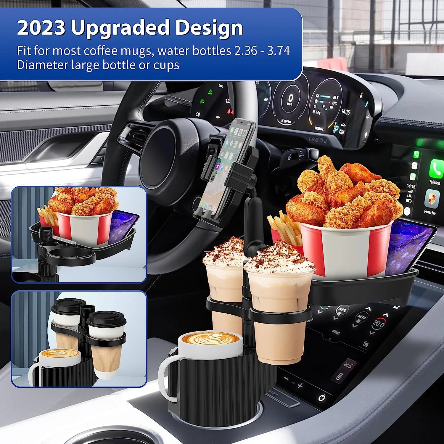 3 In 1 Adjustable Car Cup Tray With Phone Holder - Image 5