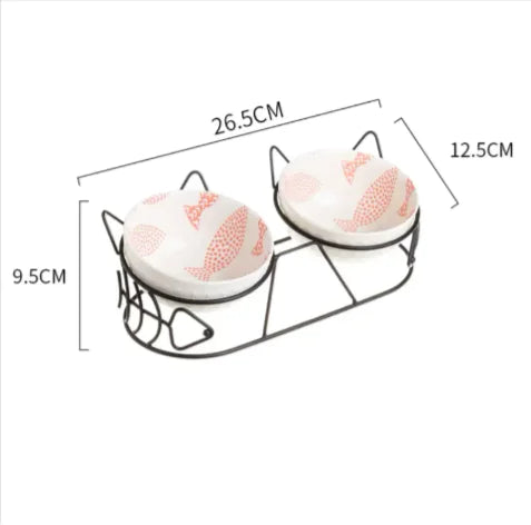 Ceramic Dual Bowl With Cat Ear Frame - Image 6