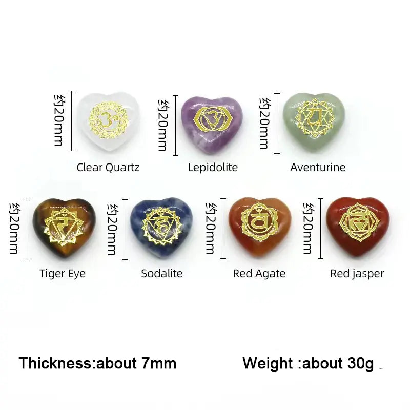 7Pcs Heart Chakra Natural Crystal Stones Quartz Set Engraved Symbols Yoga - Image 7