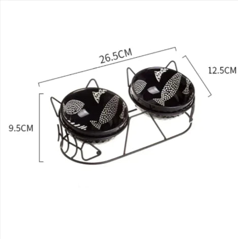 Ceramic Dual Bowl With Cat Ear Frame - Image 4