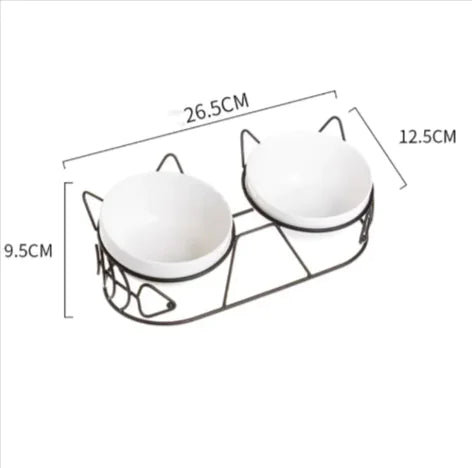 Ceramic Dual Bowl With Cat Ear Frame - Image 5