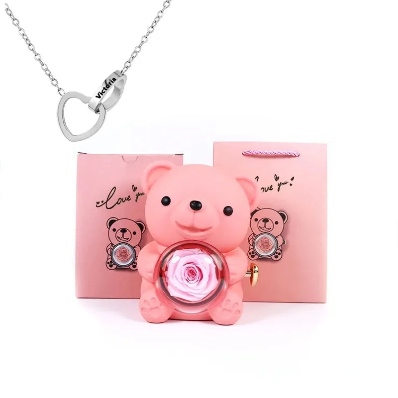 Rose Hugging Bear Gift Box With Necklace - Image 23