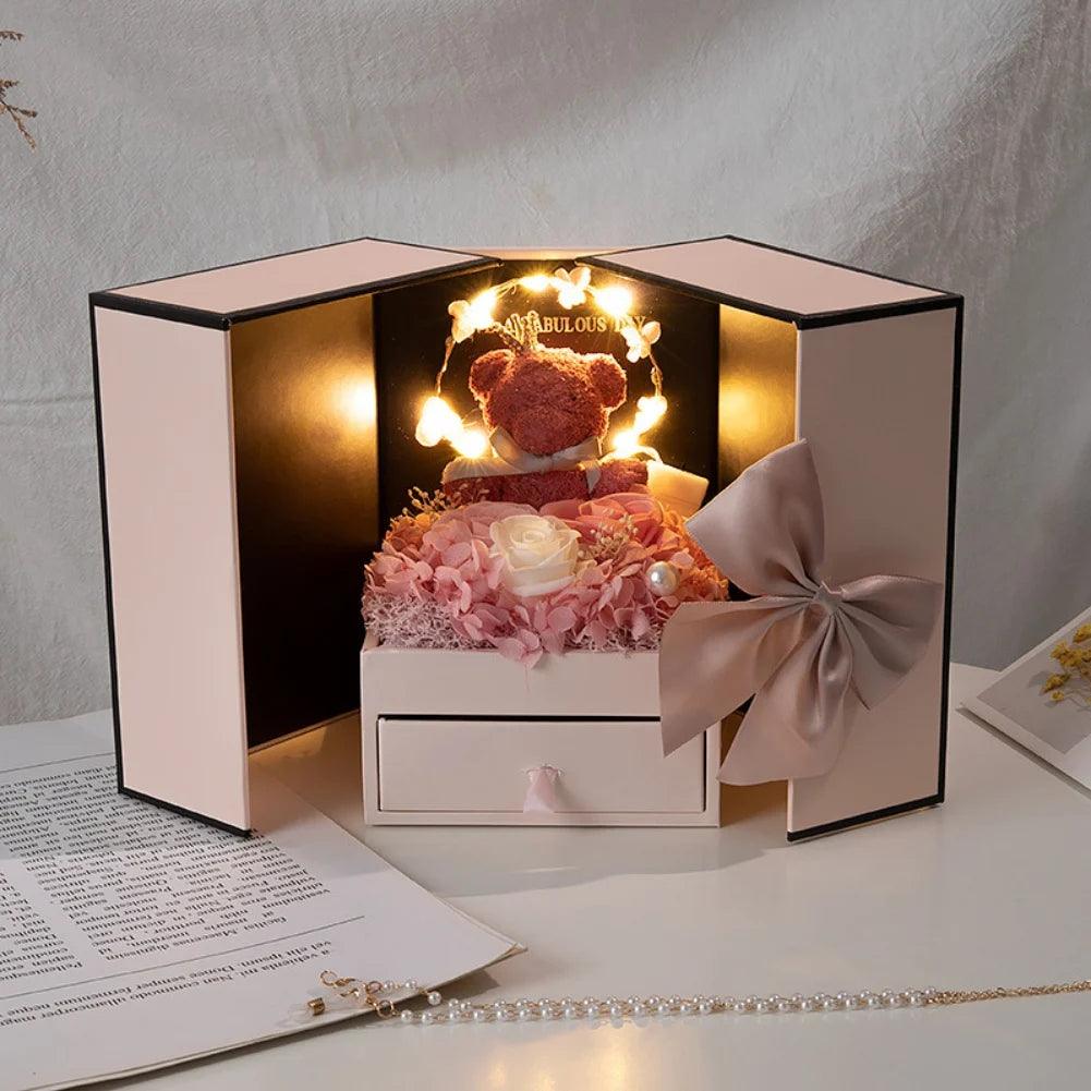 Rose Bear Gift Box With Eternal Rose And Necklace - Image 3