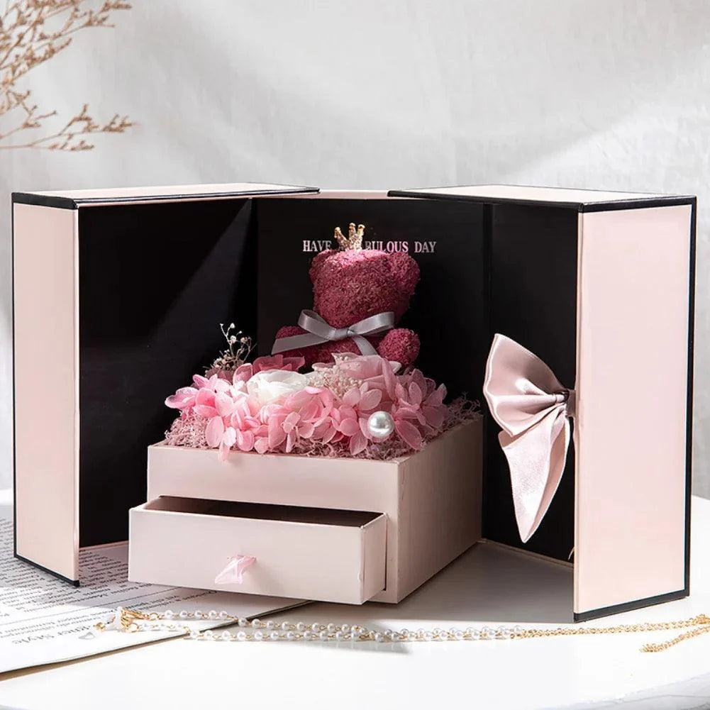 Rose Bear Gift Box With Eternal Rose And Necklace - Image 5
