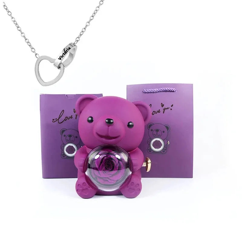 Rose Hugging Bear Gift Box With Necklace - Image 14