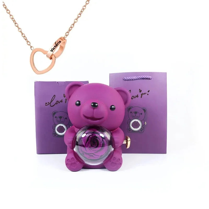 Rose Hugging Bear Gift Box With Necklace - Image 15