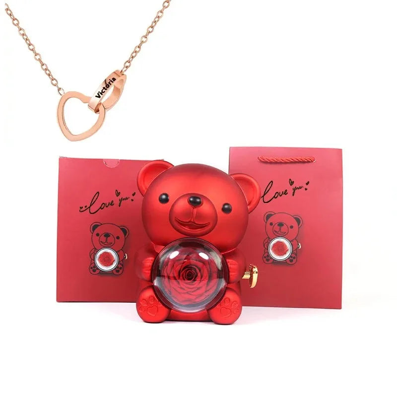 Rose Hugging Bear Gift Box With Necklace - Image 21