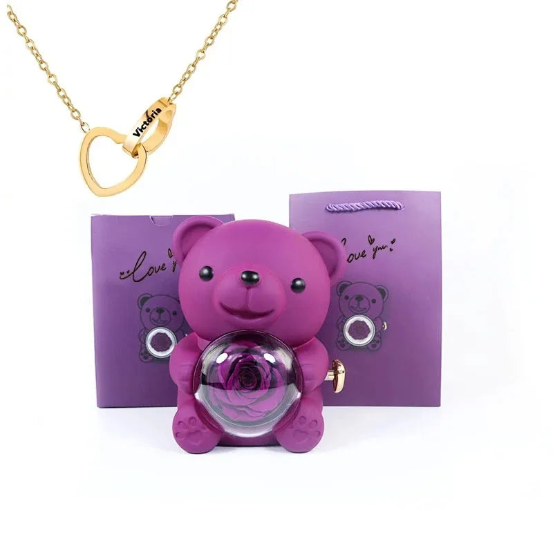 Rose Hugging Bear Gift Box With Necklace - Image 13