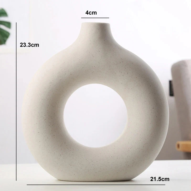 Nordic Circular Hollow Ceramic Donut Vase | Modern Home & Office Decor | Stylish Flower Pot - Image 6