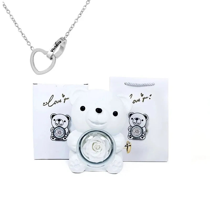 Rose Hugging Bear Gift Box With Necklace - Image 4