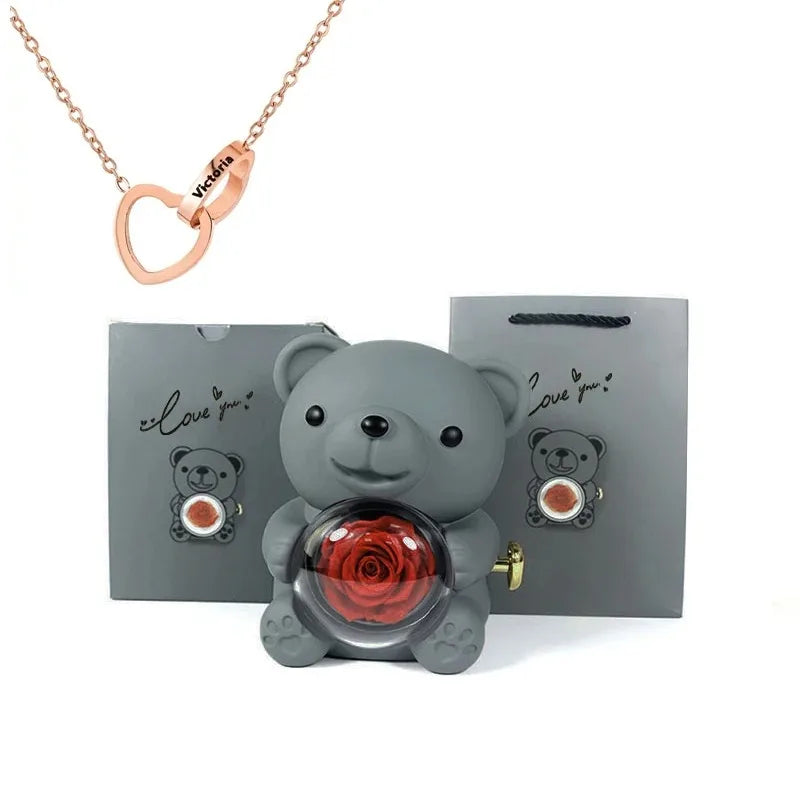 Rose Hugging Bear Gift Box With Necklace - Image 18
