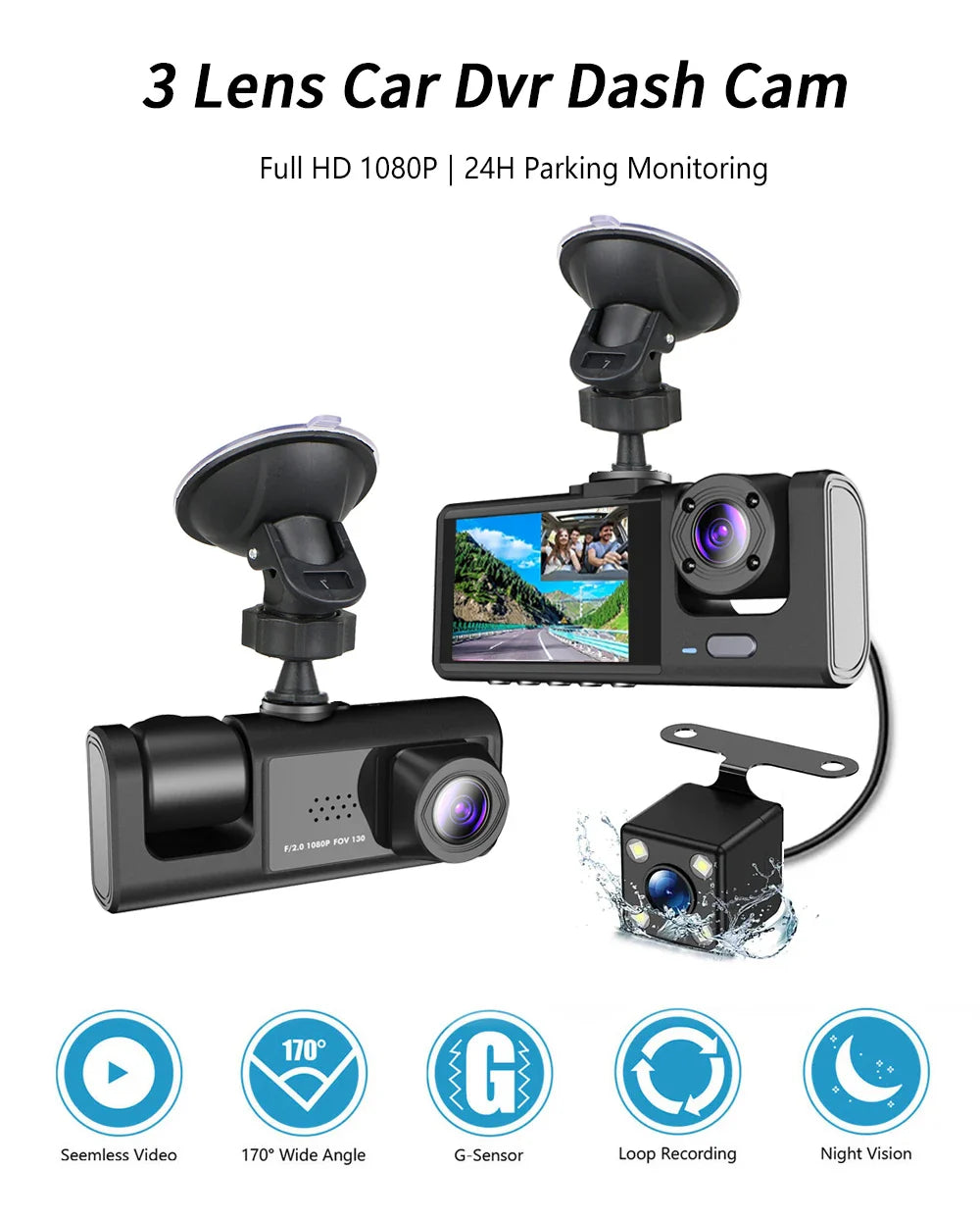 Three Channel Car Hd Dashcam - Image 10